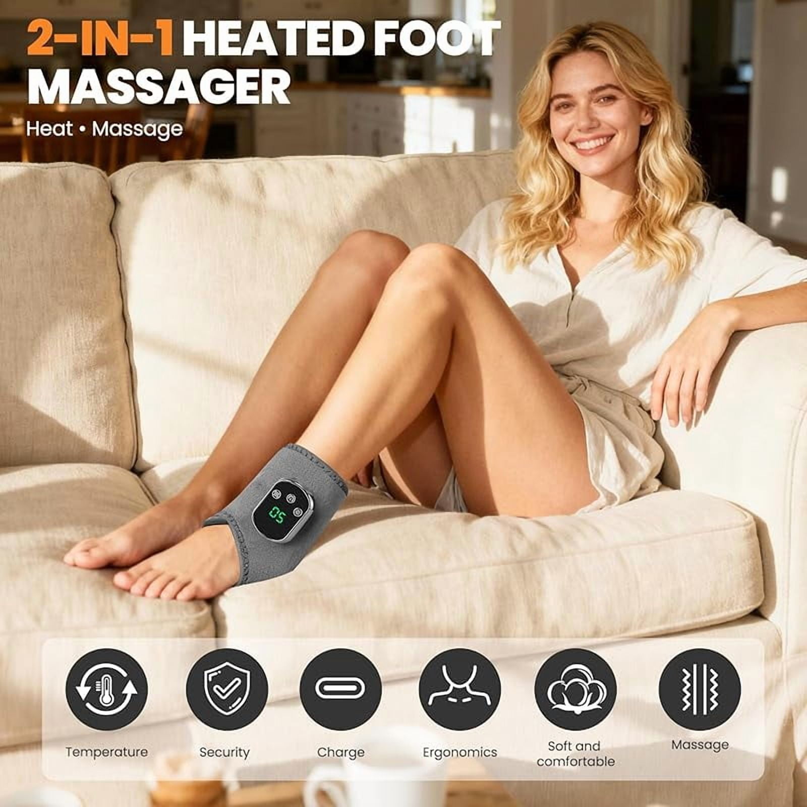 Wrongduck 2-Pack Foot Massager Warming Wrap, 2-in-1 Heated Foot and Ankle Massager with 3 Modes & 4 Heat Levels, Cordless USB Rechargeable Portable Relaxation Wraps