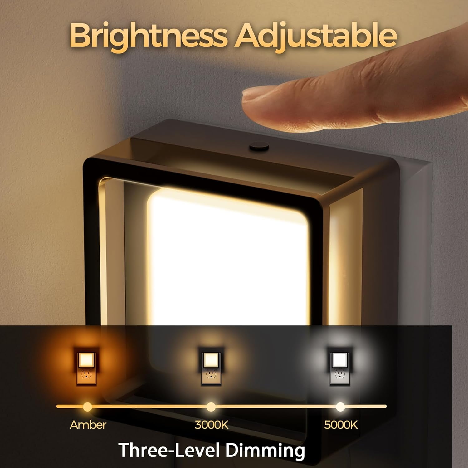 BIBEARBIBEAR LED Night Light, Night Lights Plug Into Wall [2 Pack] with Dusk-to-Dawn Sensor, Dimmable Nightlights, Adjustable Brightness for Bathroom, Hallway, Bedroom,Kids Room,Stairway,3CCT