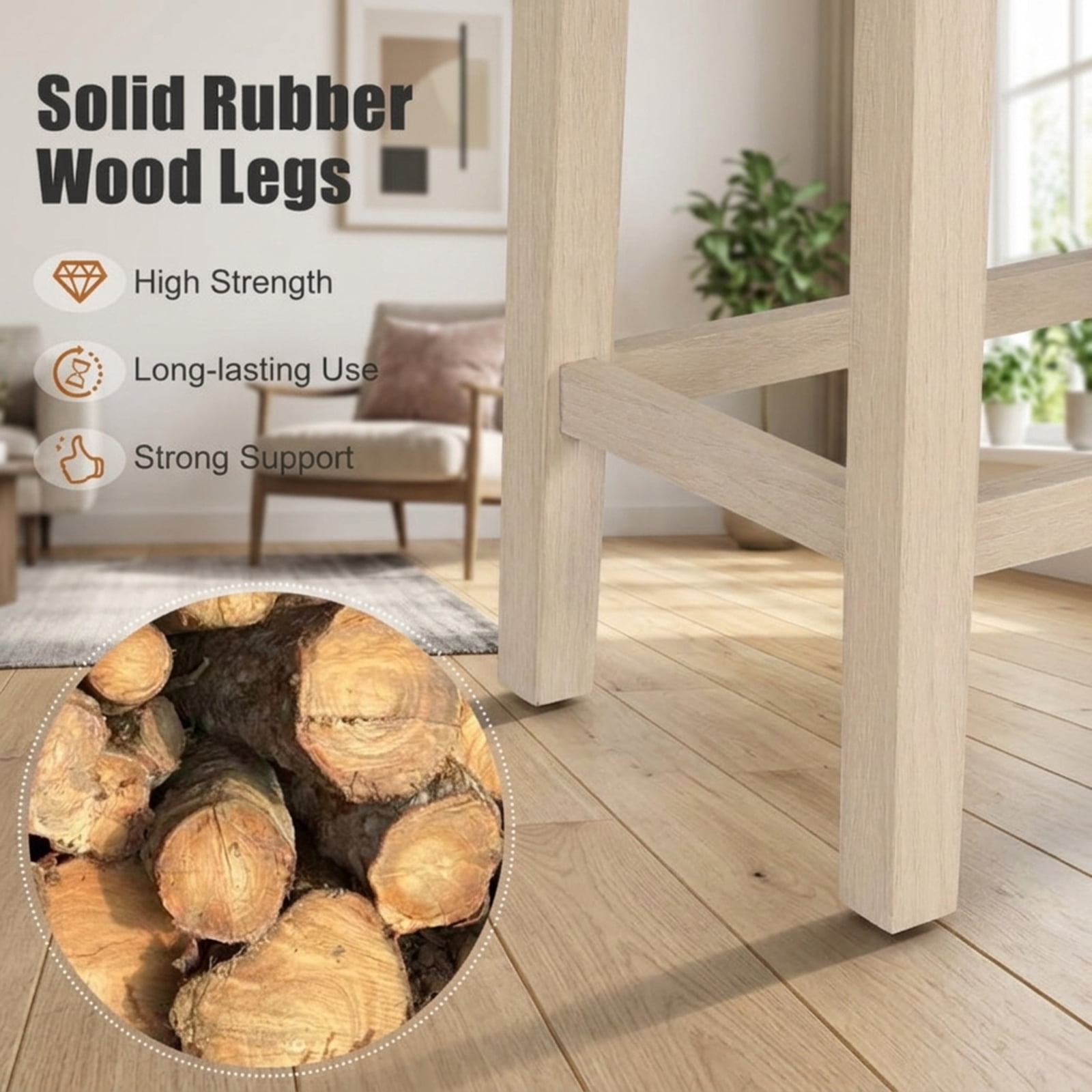 Furnibear Set of 4 Upholstered Counter Height Bar Stool with Curved Saddle-Seat for Kitchen Island Counter Bar Pub Dining Home, Natural