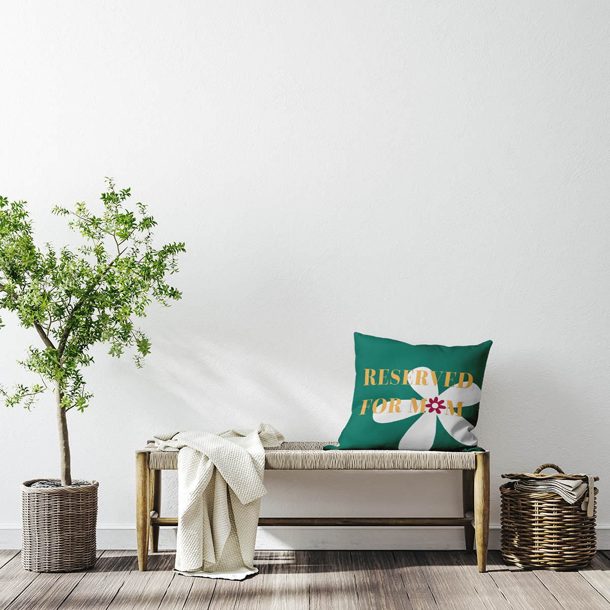Simply Daisy 16-inch Square Reserved for Mom Flowers Poly Throw Pillow, Kelly Green Qty 1