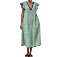 thumbnail image 2 of ClodeEU Women's V Neck Ruffle Sleeve Midi Dress,Casual A Line Loose Sundress with Pockets Green,Women's Plus L, 2 of 5