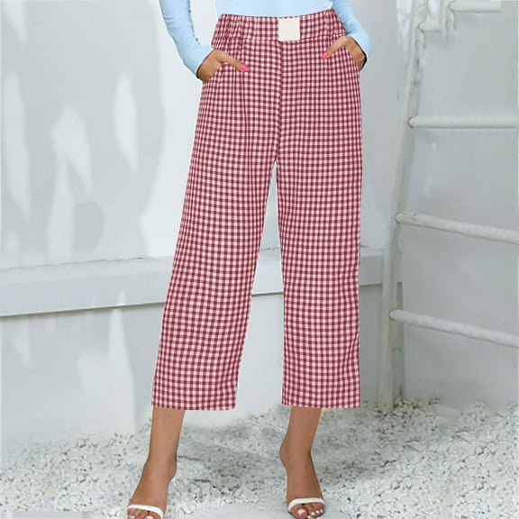 Capri Pants for Women Plus Size,Xunlbb Spring And Summer Cute Comfortable Elastic Waist Women Pocket New Fashion Print Casual Capris Pant on Clearance,Pink S