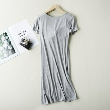 

Women Summer Short Sleeve Built-in Bra Padded Long Nightdress Comfy Sleepwear Pajamas Nightgown