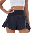 thumbnail image 2 of Women's High Waist Athletic Shorts Ruffle Running Shorts Summer Wide Leg Sport Shorts with Pockets Black L, 2 of 7