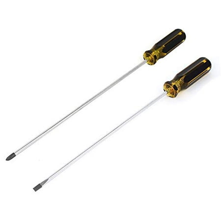 

Wideskall 2 Pieces 12 inch Extra Long Standard Tip Philips #2 + 1/4 inch Flat Slotted Screwdriver Set