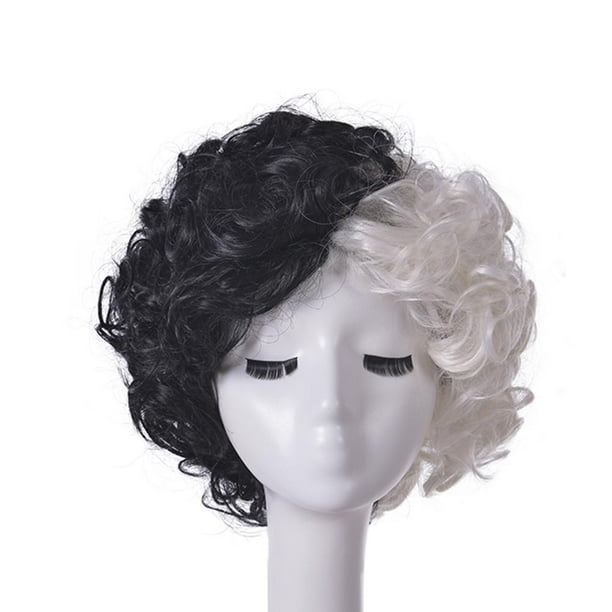 Cosplay Mitad Negra Y Mitad Blanca Peluca Rizada Corta Disfraz De Cosplay Accesorios Para Peinados Para Halloween Carnaval Y Mascarada Kearding HA045912-01