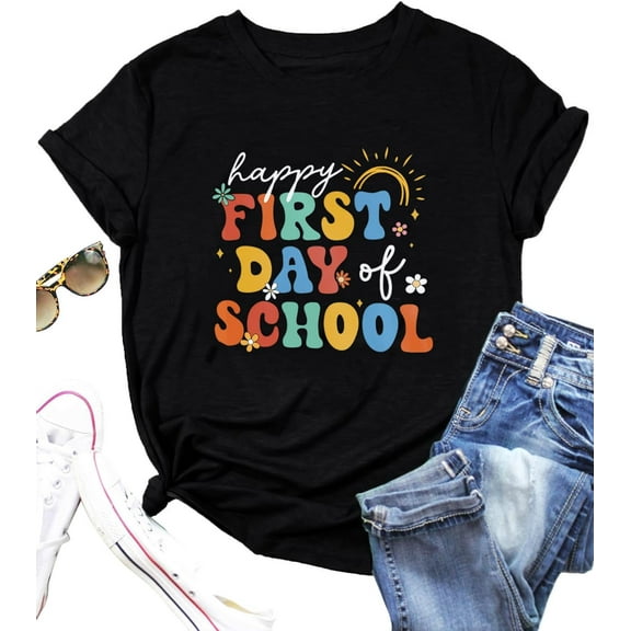 First day back at school. Teacher's shirt. Pure cotton short-sleeved. School season T-shirt.