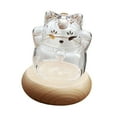 thumbnail image 3 of kowaku Glass Piggy Bank Money Saving Pot Ornament Festival Gift Cute Kitten Shaped Money Bank with Wooden Base for Shelf Living Room Clear, 3 of 9