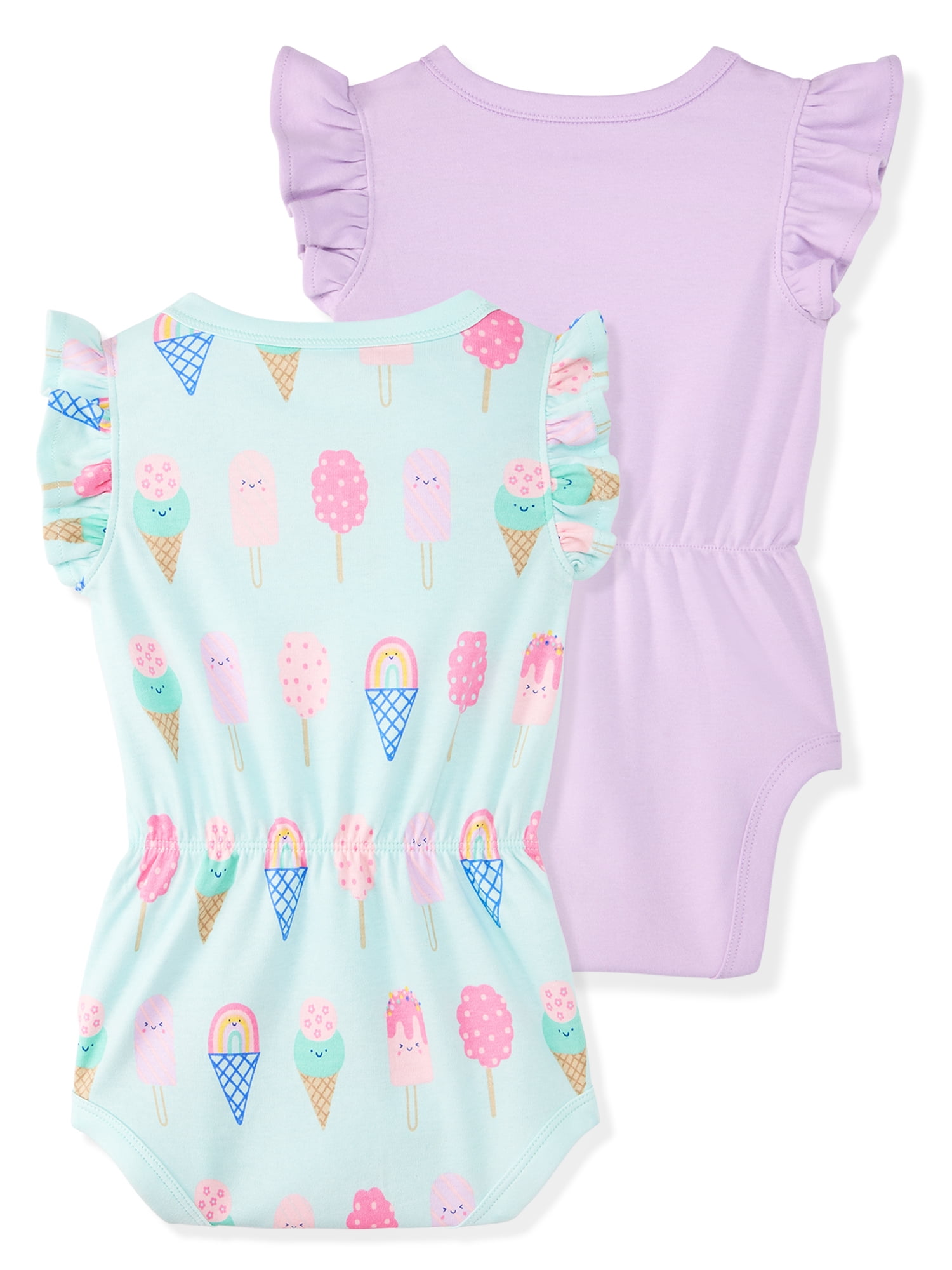 Garanimals Baby Girl Rompers 100% Cotton Flutter Sleeve 2-Pack Sizes 0-24M