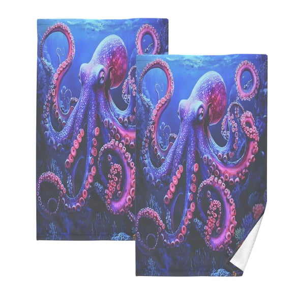 Ryvnso Octopus in Sea Cotton Hand Towels Sets Face Towel 2 PCs Bathroom Decorative