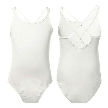 Miutii Kids Girls Team Basic Camisole Ballet Dance Gymnastic Leotard Criss Cross Back Bodysuit Ivory M