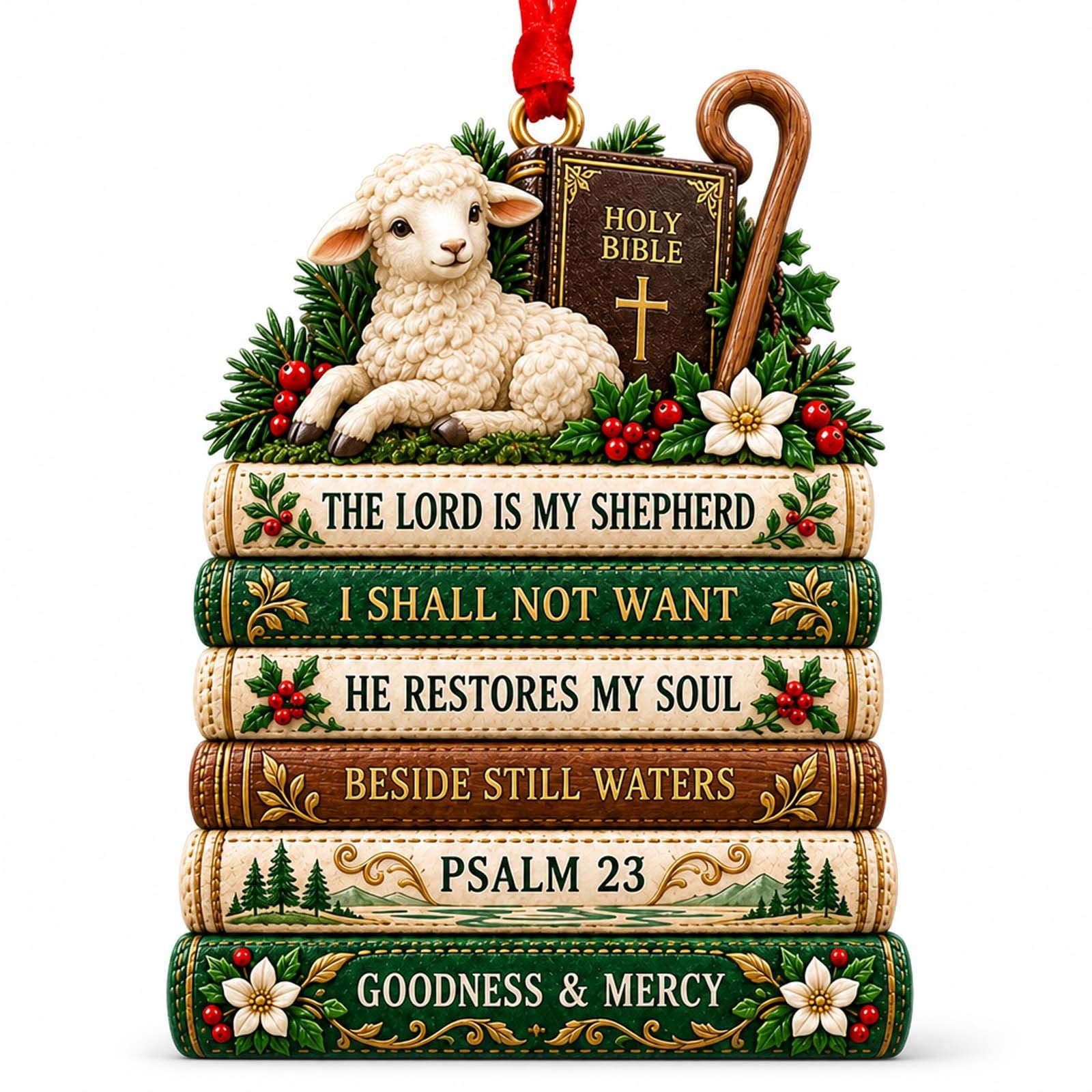 Christmas Hanging Ornaments Sheep And Stacked Bible Books 2D Flat Acrylic Pendant With Clear Print Pre Drilled Hanging Hole Christmas Tree Wreath Door Knob Box Decor For Household Religious Holiday