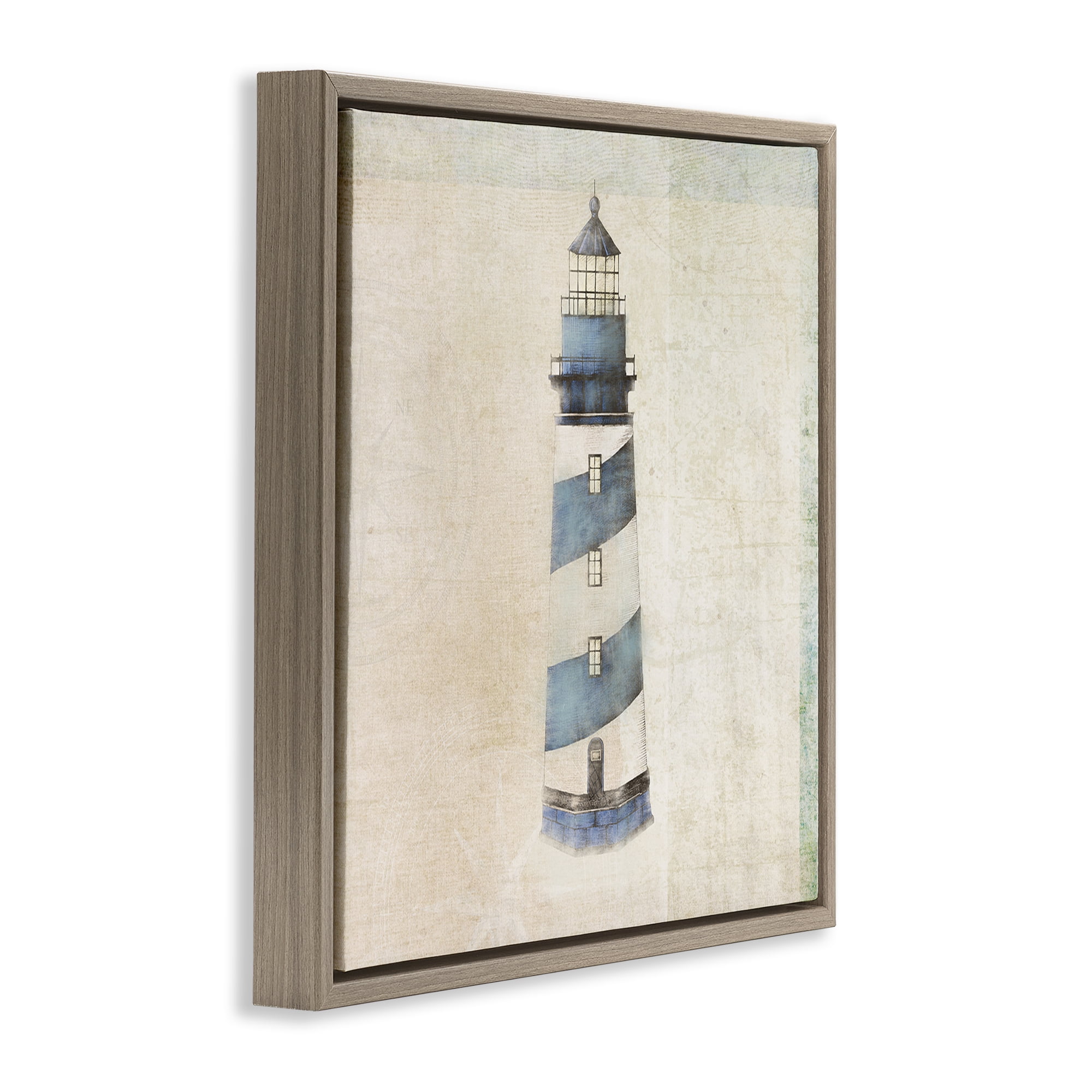 Stupell Industries Rustic Maritime Lighthouse Nautical & Beach Painting Brown Floater Framed Canvas Art Print Wall Art, 25 x 25