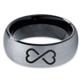 thumbnail image 2 of Tungsten Infinity Heart Shaped Emoji Art Band Ring 8mm Men Women Comfort Fit Black Dome Brushed Gray Polished, 2 of 4
