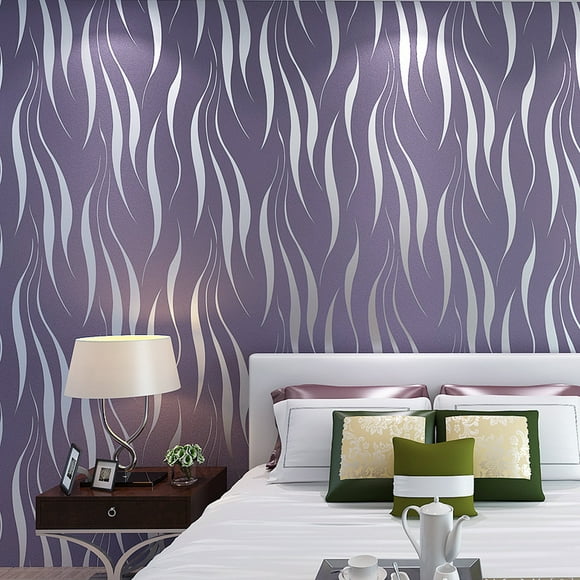 Boovnll Room Decor, Silver 3D Non-Woven Wave Stripe Embossed Wallpaper Rolls Living Room Decor 10M, Home Decor, Bedroom Decor, Living Room Decor