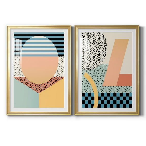 Wexford Home Modern Memphis III Premium Framed Print, 30.5" x 42.5" - Ready to Hang, Gold (Set of 2)