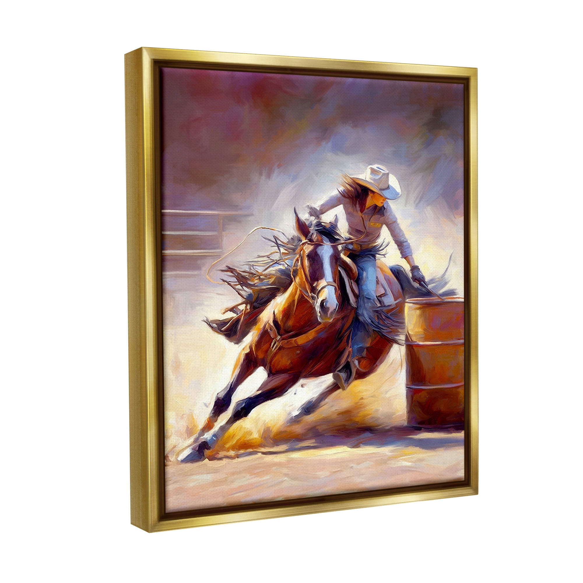 Stupell Industries Equestrian Jockey Girl Animals & Insects Painting Gold Floater Framed Canvas Art Print Wall Art, 25 x 31
