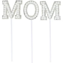 O'Creme Cake Topper with Studs and Faux Pearls, Silver Mom