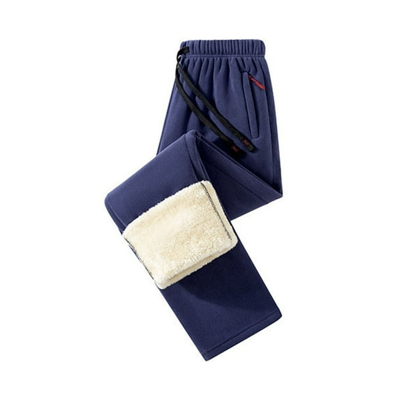 Aursykel Mens Warm Pant with Pockets Thermal Outdoor Trousers for Winter Fall Elastic Waist Drawstring Pants Casual