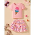 thumbnail image 2 of Sytepopcy Girls Summer Outfits Short Sleeve Ice Cream Print Tops Shirred Tiered Skirt Set Toddler 2 Piece Casual Clothes 3T/1939, 2 of 7