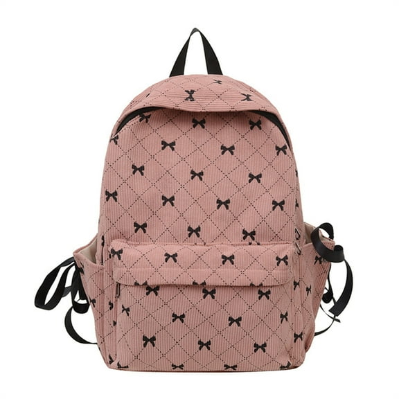 tegongse Stylish Corduroy Backpack with Bowknot Detail for College and Women School Book Bag for Casual Daily or Travel Shopping