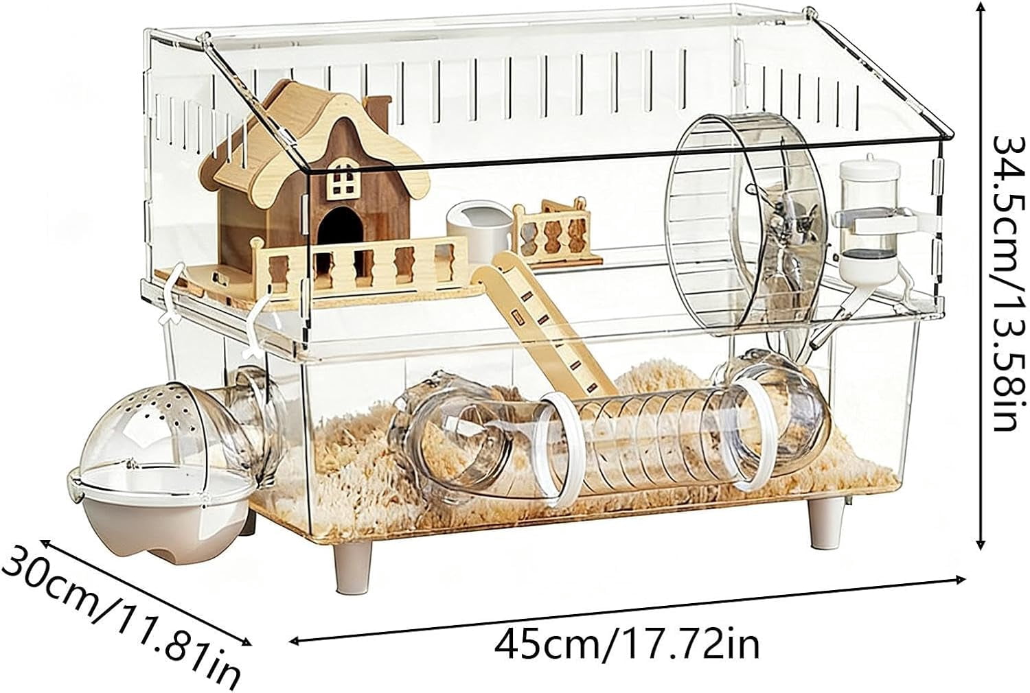 Double Layer Clear Acrylic Hamster Cage, Ventilated, Transparent, for Small Pets