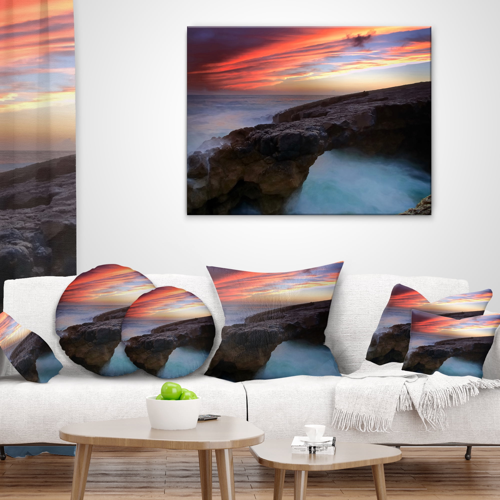 Designart Colorful Cabo Raso Seashore Portugal - Seashore Throw Pillow - 12x20