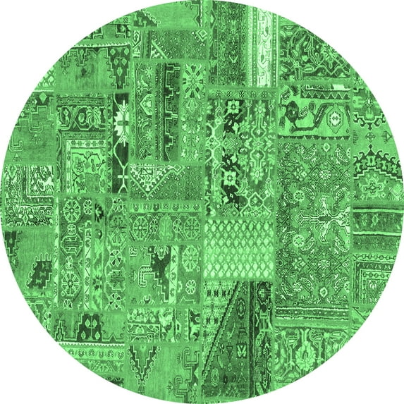 Ahgly Company Indoor Round Patchwork Emerald Green Transitional Area Rugs, 4' Round