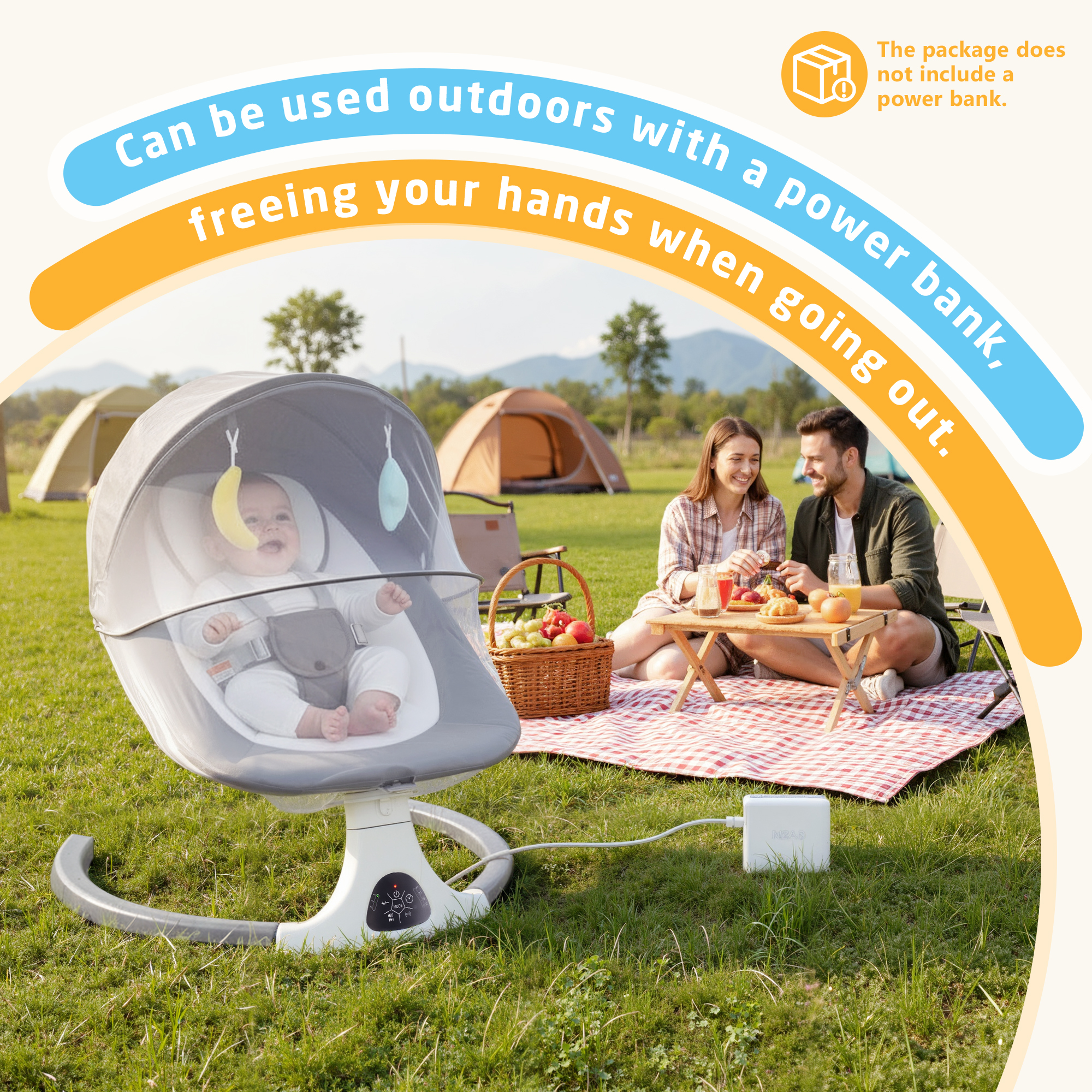 SACVON Baby Swing with Bluetooth Music and Remote Control, 5 Adjustable Settings, Portable, Suitable for Indoor and Outdoor Use, Gray