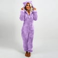 thumbnail image 4 of Dazajoo Fleece Pajamas for Women 2024 Winter Thicked Warm Onesie Hooded Sleepwear Jumpsuits Classic Solid Color Long Sleeve Front Zip-Up Loungewear Daily Deals,Purple,L, 4 of 7