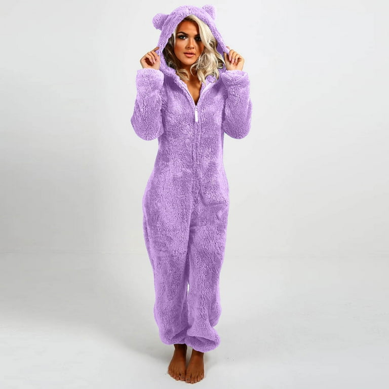 hxobax Womens Fleece Hooded Onesie Pajamas Jumpsuit Warm Sherpa