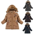 thumbnail image 2 of LYMAYTER Kids Boys Hooded Jacket Toddler Fleece Thicken Windbreaker Outerwear Baby Long Sleeves Parka Coats for 5-9+ Years, 2 of 7