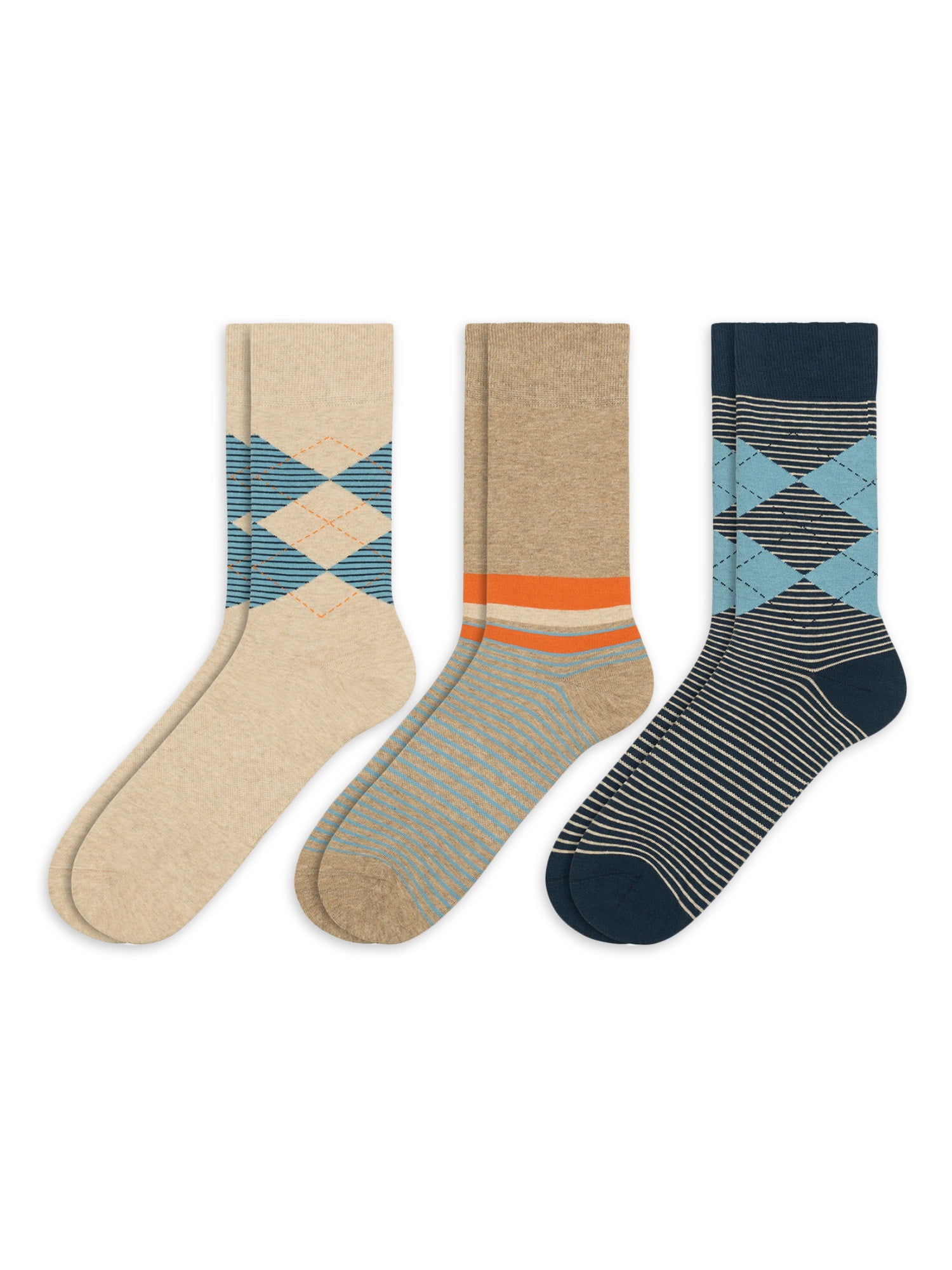 Men's Combed Cotton Patterned Crew Socks ,3 Pack