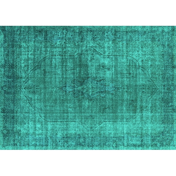 Ahgly Company Machine Washable Indoor Rectangle Oriental Turquoise Blue Industrial Area Rugs, 2' x 3'