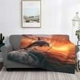 thumbnail image 2 of Yiaed Sunset Dancing Dolphin B Print Blanket Throw Blanket Soft Cozy Flannel Blanket for Home Bed Sofa Couch Chair-80"x60", 2 of 6
