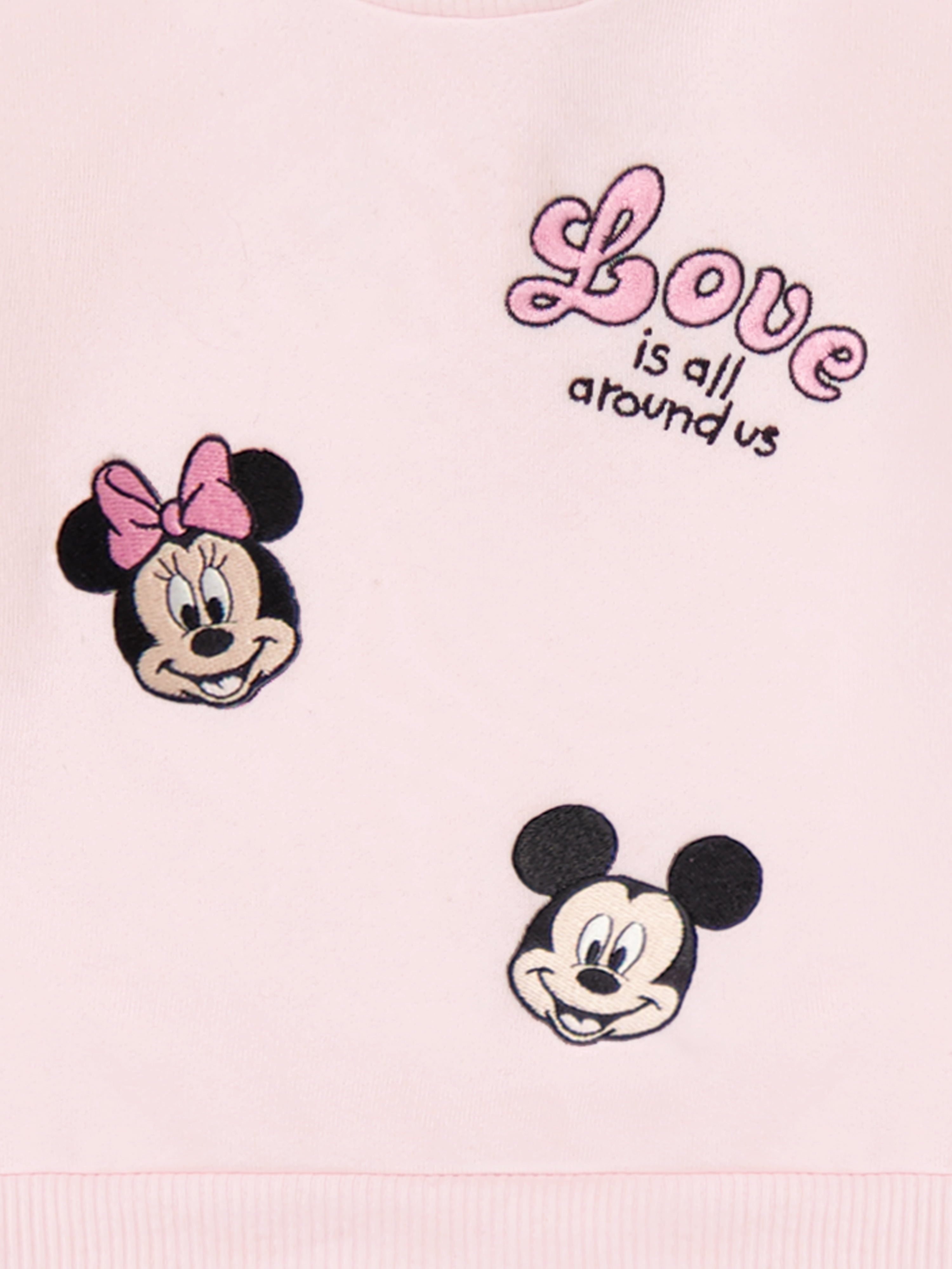 Minnie & Mickey Baby Girl 2 Piece Embroidered Sweat Set, Sizes 0-24 Months