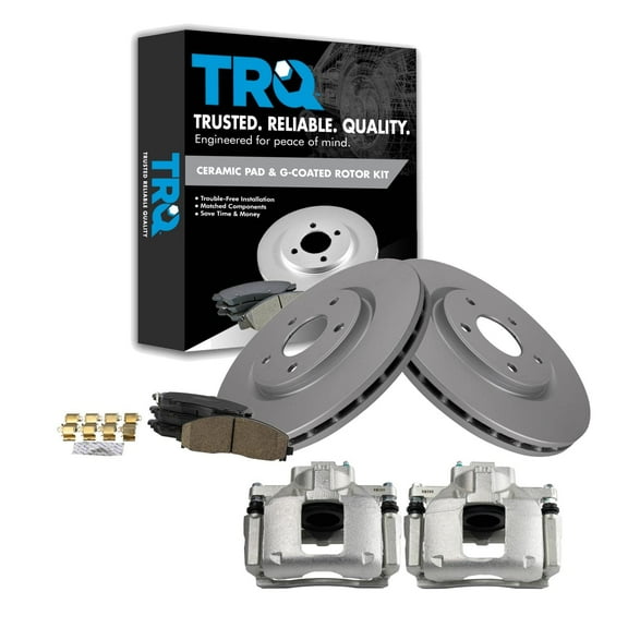 TRQ Front Brake Pad & Rotor Kit Brake Caliper Brake Pads Brake Rotor Ceramic Vented Premium G-Coated Fits Select 2012-2013 Dodge Journey