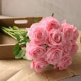 thumbnail image 2 of Morttic Artificial Silk Rose Flower Bouquet Lifelike Fake Rose for Wedding Home Party Decoration Event Gift 10pcs (Pink), 2 of 7