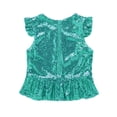 thumbnail image 5 of Sxiwei Kids Girls Sequins Ruffles Sleeves Tee Shirt Peplum Crop Tops Dancewear Mermaid Birthday Dress Lake Green 8, 5 of 5