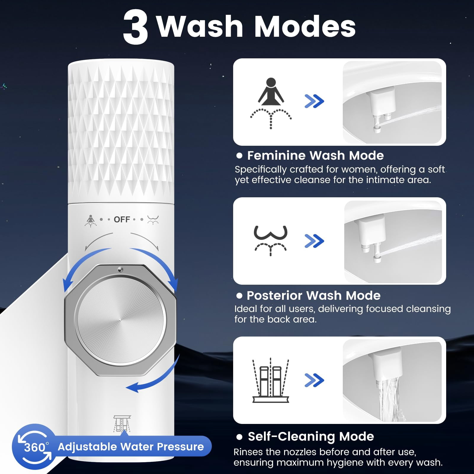 Beteliva Non-Electric Bidet Toilet Seat Attachment with Multi-Stage Filter, 3 Wash Modes & Adjustable Pressure