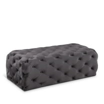 Meridian Furniture Casey Button Tufted Gray Velvet Ottoman and Bench