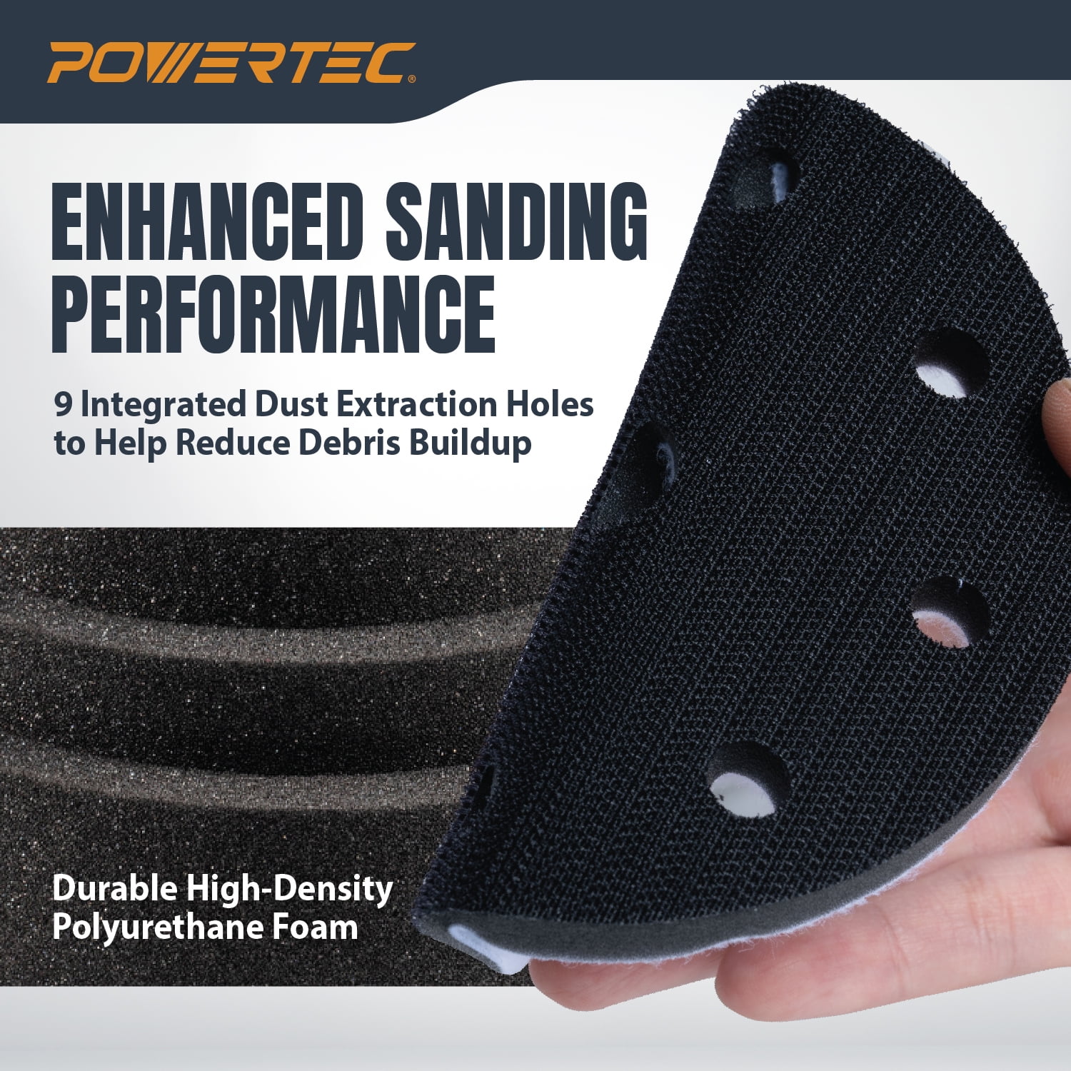 POWERTEC 1PK 5 inch Foam Interface Pad, 9-Hole Hook and Loop Sanding Backing Pad for Festool RO125 / ETS 125 Sander Orbital Sanders – High-Density PU Cushion, Sanding & Dust Extraction, 46901N