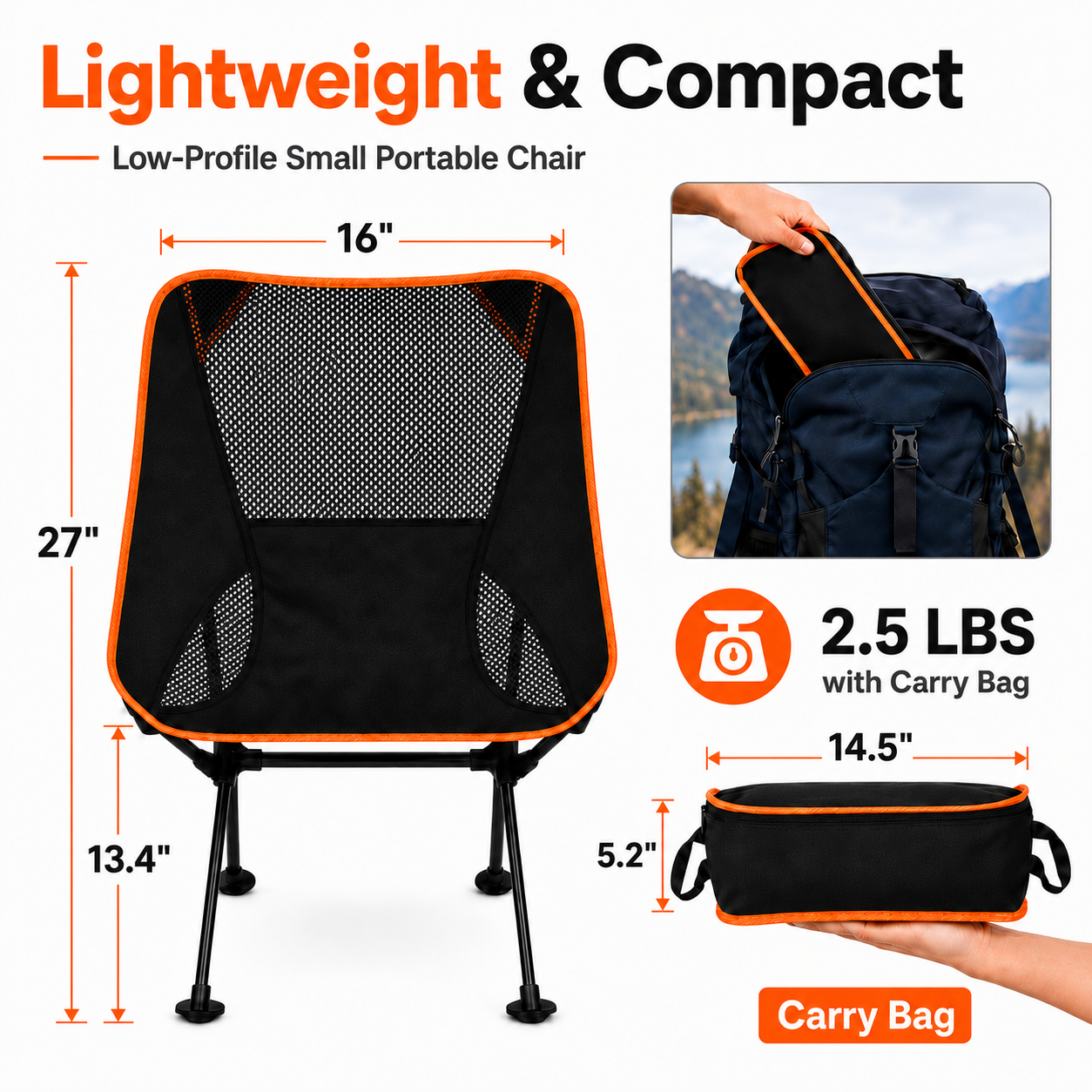 KOYMISKU Lightweight Portable Camping Chair with Carry Bag photo 5