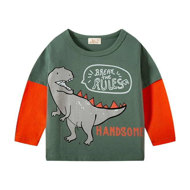 Toddler Boys Dinosaur Sweatshirt Pullover Round Neck Splice Long Sleeve Shirt