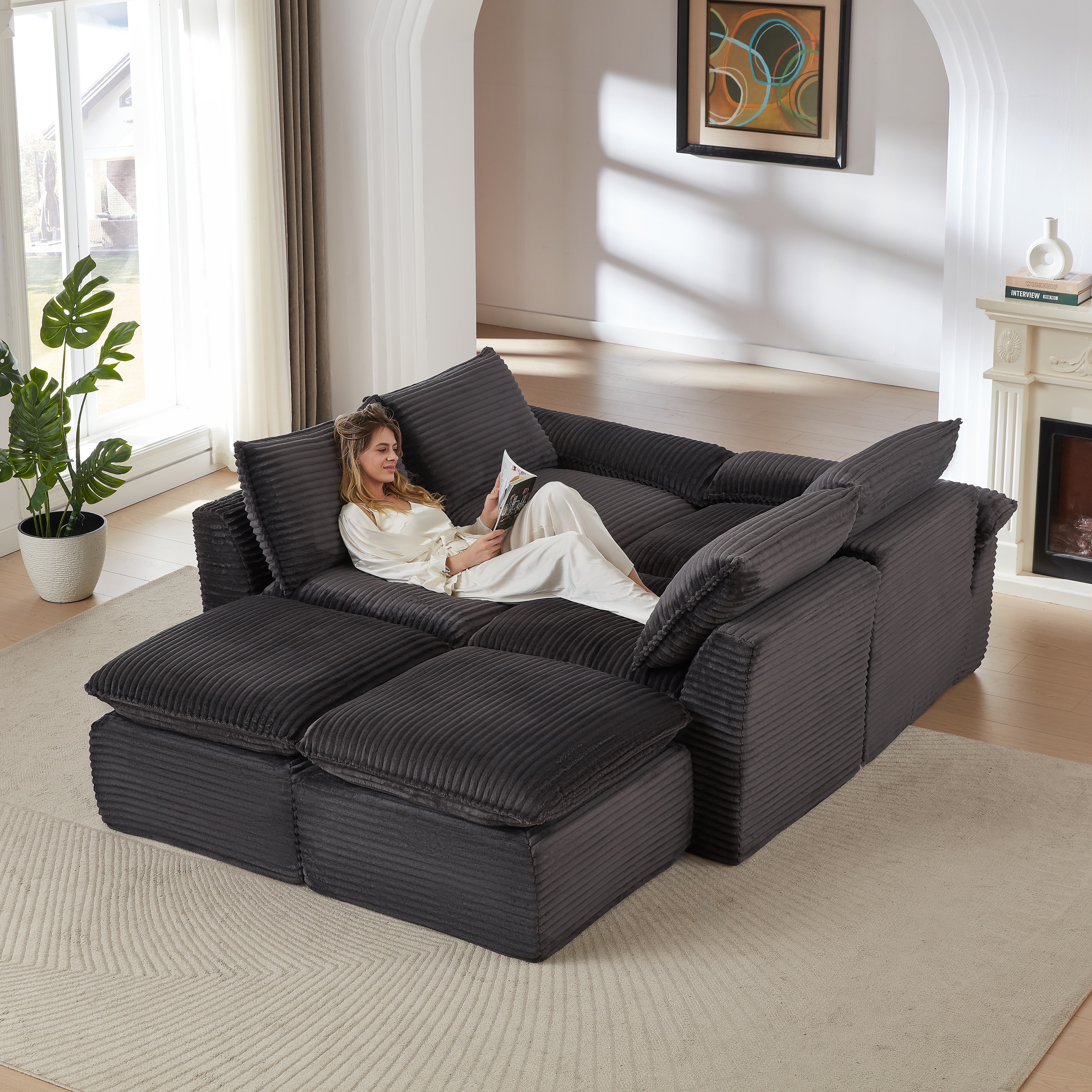 MAYEERTY Modern Modular Corduroy Sofa, Dark Gray Cloud-Soft Sectional Couch for Apartment