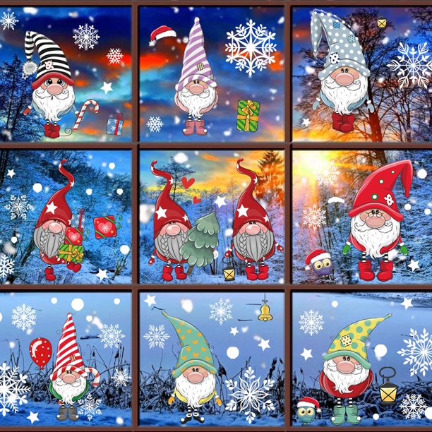 Pegatinas estáticas de alce de Papá Noel para decoración de paredes de ventanas de centros comerciales navideños. Pegatinas estáticas de vidrio para Navidad.