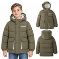 thumbnail image 3 of HILEELANG Kids Big Boys Warm Light Weight Padded Puffer Jacket with Hood Water-Resistant Winter Coat for Kids 6-13, Olive Green Outdoor Style, 3 of 11