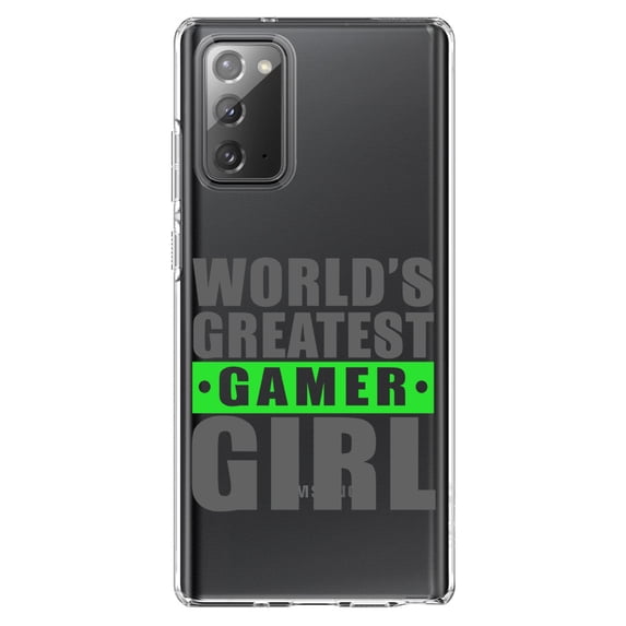 DistinctInk Clear Shockproof Hybrid Case for Samsung Galaxy Note 20 (6.7" Screen) - TPU Bumper Acrylic Back Tempered Glass Screen Protector - World's Greatest Gamer Girl Video Games