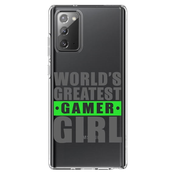 DistinctInk Clear Shockproof Hybrid Case for Galaxy Note 20 ULTRA (6.9" Screen) - TPU Bumper Acrylic Back Tempered Glass Screen Protector - World's Greatest Gamer Girl Video Games