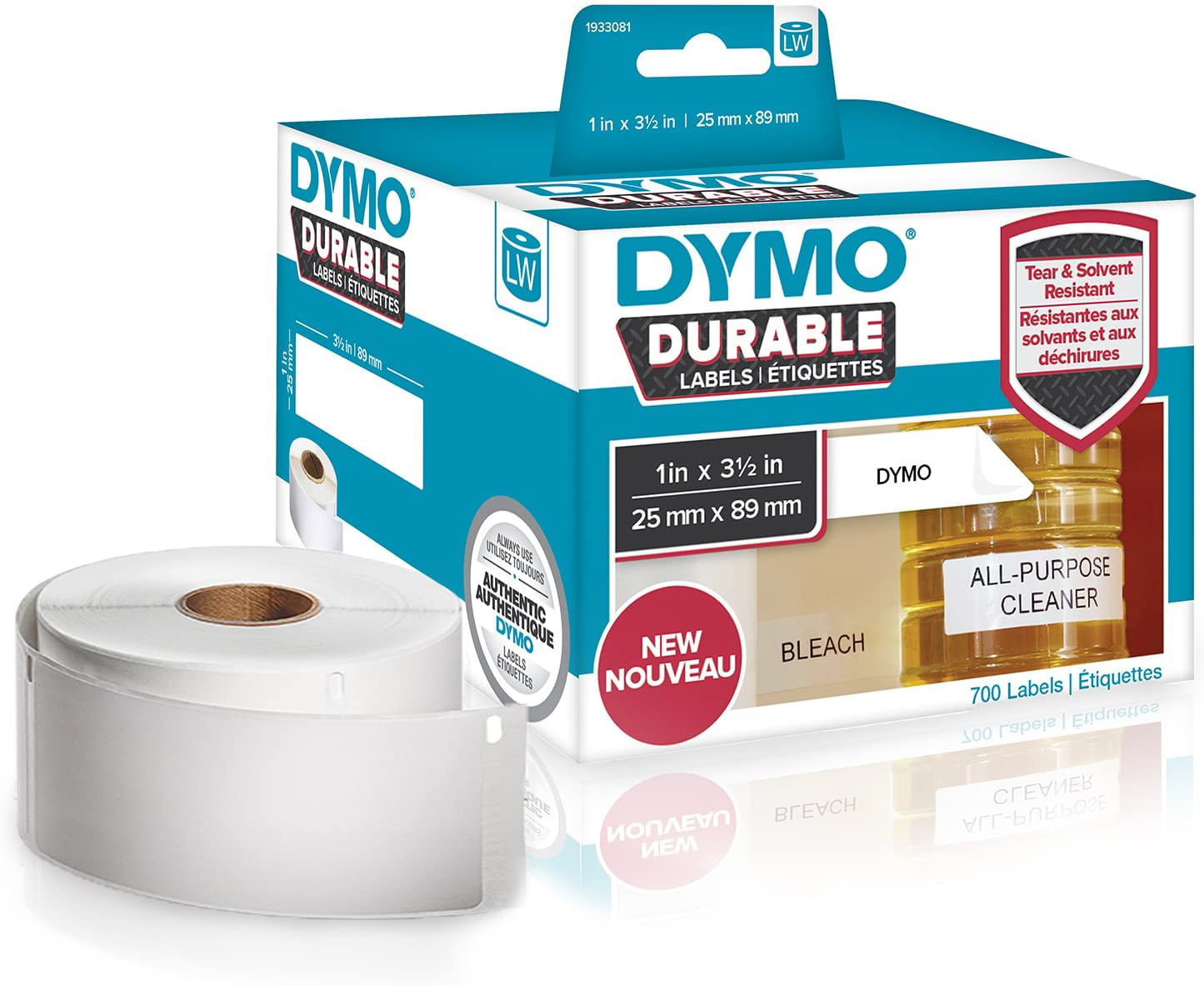 DYMO LW Durable Industrial Labels for LabelWriter Label Printers, White  Poly, 1” x 3-1/2”, 2 Rolls of 350 (1933081), Tough labels built for  labelling shelves.., By Visit the DYMO Store 